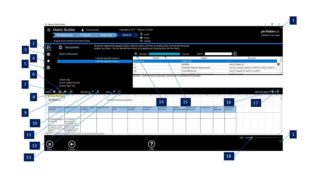 Screen image of the Matrix panel